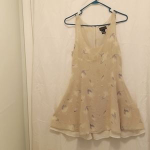 Beige & Blue spunky, summer mini dress. Sleeveless with scoop neckline